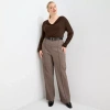 Worthington Womens Plus Straight Trouser In Brown