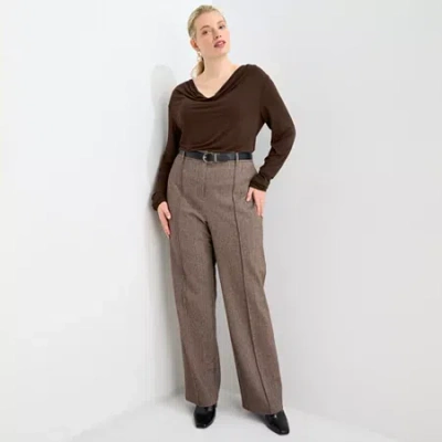 Worthington Womens Plus Straight Trouser In Brown