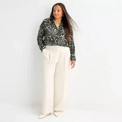 Worthington Womens Plus Straight Trouser In White