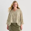 Worthington Womens Plus V Neck Long Sleeve Blouse In Gold