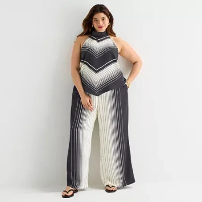 Worthington Womens Plus Wide Leg Mid Rise Pull-on Pant In Black