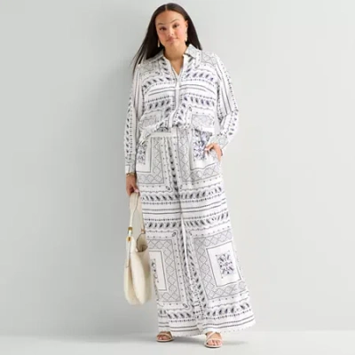 Worthington Womens Plus Wide Leg Mid Rise Trouser In Multi