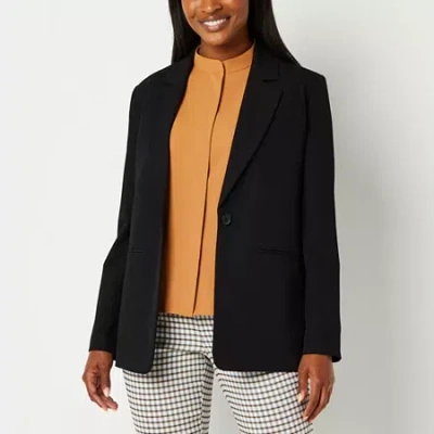 Worthington Womens Relaxed Single Button Blazer In Black