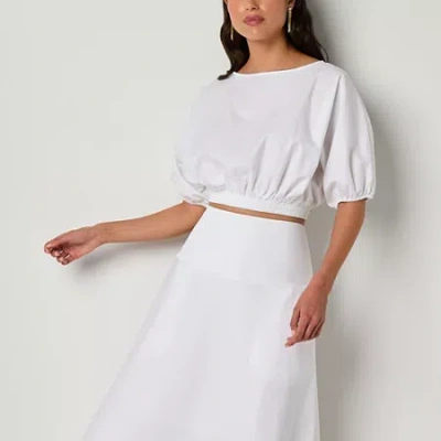 Worthington Womens Round Neck 3/4 Sleeve Satin Blouse In White