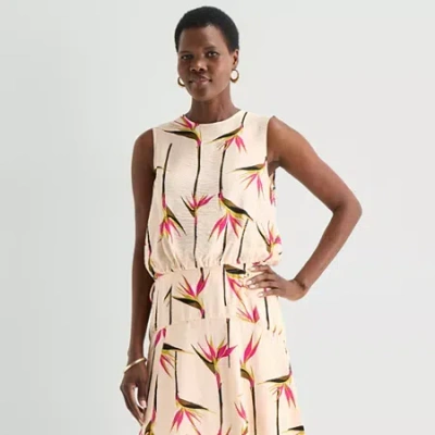 Worthington Womens Round Neck Sleeveless T-shirt In White