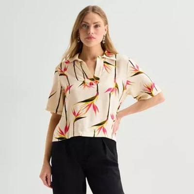 Worthington Womens Short Sleeve Camp Shirt In Multi