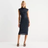 Worthington Womens Short Sleeve Midi Plaid Bodycon Dress In Brown