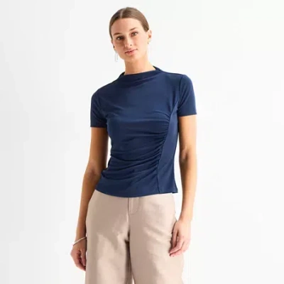 Worthington Womens Short Sleeve Mock Neck Top In Multi