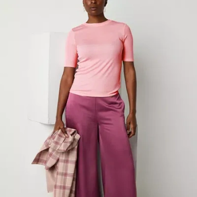 Worthington Womens Short Sleeve Mock Neck Top In Pink