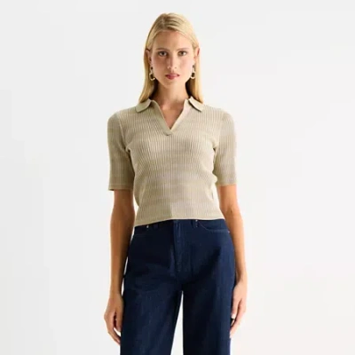 Worthington Womens Short Sleeve Pullover Sweater In Sand