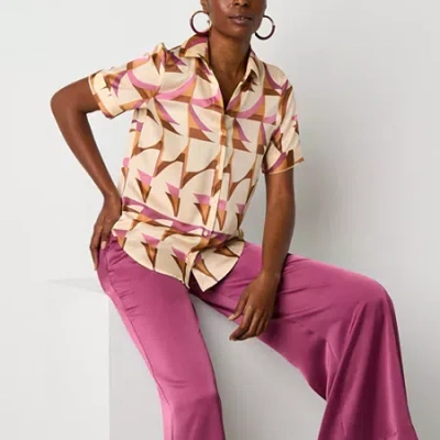 Worthington Womens Short Sleeve Regular Fit Button-down Shirt In Pink