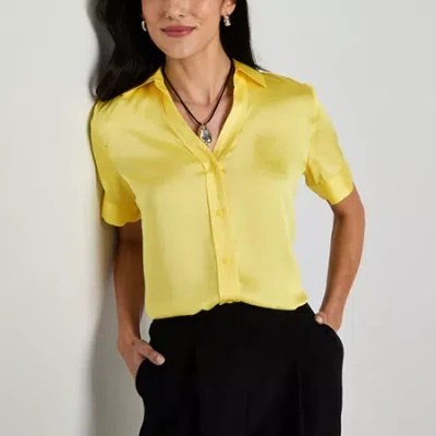 Worthington Womens Short Sleeve Regular Fit Button-down Shirt In Yellow