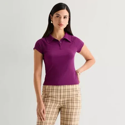Worthington Womens Short Sleeve Rib Polo Shirt In Purple