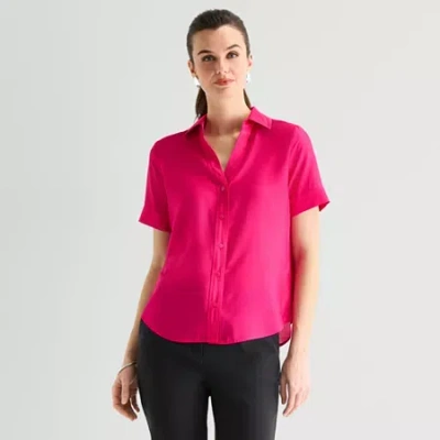 Worthington Womens Short Sleeve Slim Fit Blouse In Pink