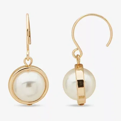 Worthington Womens Simulated Pearl Drop Earrings In Gold