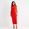 Worthington Womens Sleeveless Midi Bodycon Dress In Red