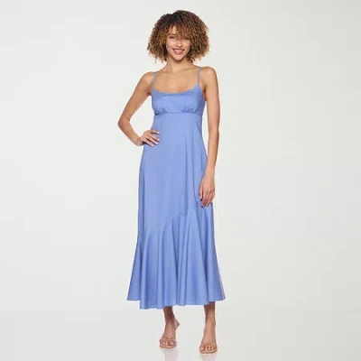 Worthington Womens Sleeveless Midi Wrap Dress In Blue