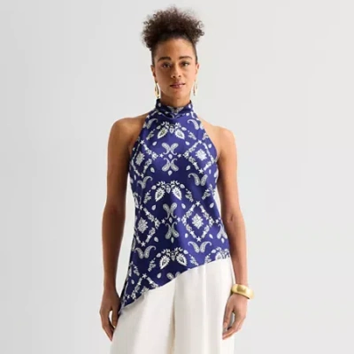 Worthington Womens Sleeveless Mock Neck Top In Blue