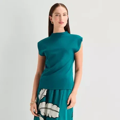 Worthington Womens Sleeveless Mock Neck Top In Green