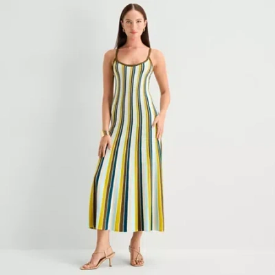 Worthington Womens Sleeveless Striped Sweater Dress In Multi