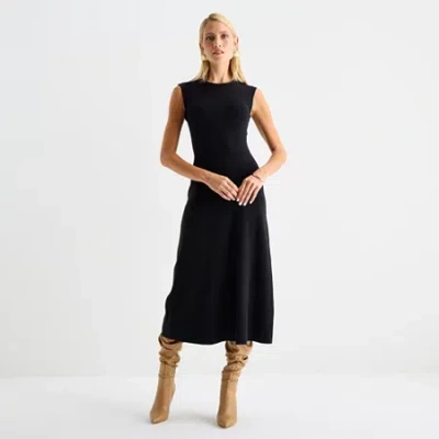 Worthington Womens Sleeveless Sweater Dress In Black