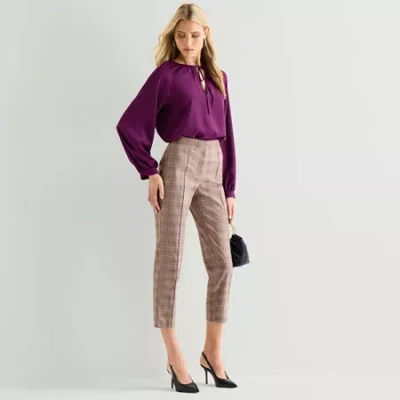 Worthington Womens Slim Mid Rise Pant In Brown