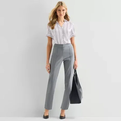 Worthington Womens Slim Mid Rise Pant In Gray