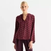 Worthington Womens Split Crew Neck Long Sleeve Satin Blouse In Purple