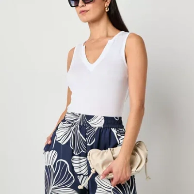 Worthington Womens Split Crew Neck Sleeveless Tank Top In White