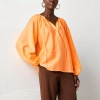 Worthington Womens Split Tie Neck Long Sleeve Blouse In Orange