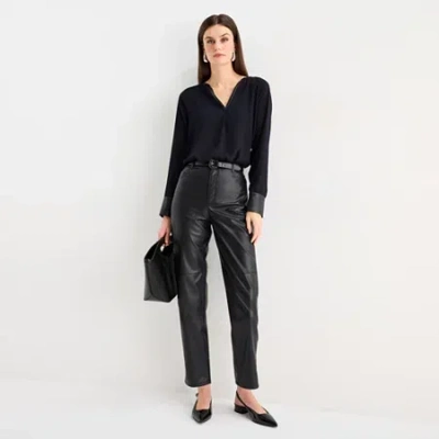 Worthington Womens Straight Faux Leather Trouser In Black