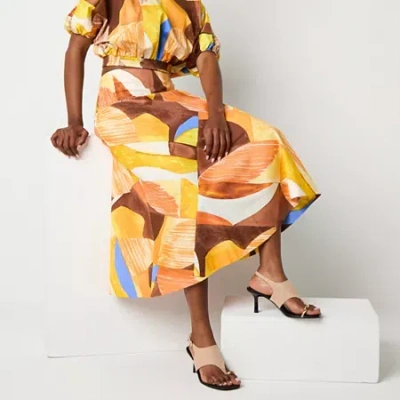 Worthington Womens Tall Long Full Skirt In Orange