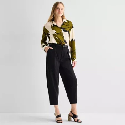 Worthington Womens Tapered Pleated Pant In Black