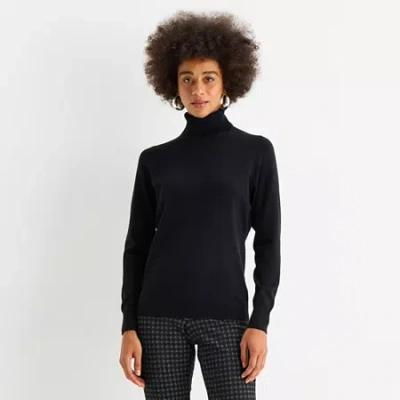 Worthington Womens Turtleneck Long Sleeve Pullover Sweater In Black