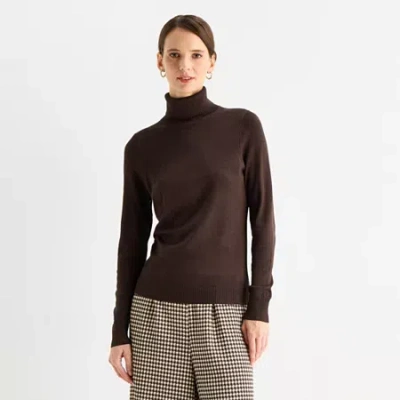 Worthington Womens Turtleneck Long Sleeve Pullover Sweater In Brown
