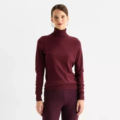 Worthington Womens Turtleneck Long Sleeve Pullover Sweater In Red