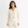 Worthington Womens V Neck Long Sleeve Button Cardigan In White