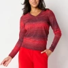 Worthington Womens V Neck Long Sleeve Pullover Sweater In Red