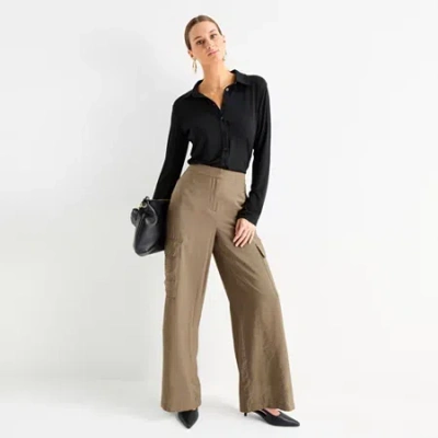 Worthington Womens Wide Leg Cargo Pant In Gray