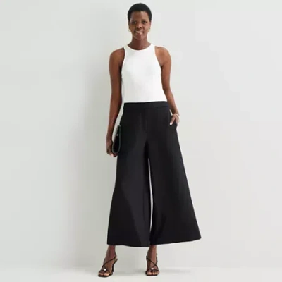 Worthington Womens Wide Leg High Rise Cropped Pant In Black