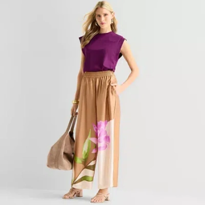 Worthington Womens Wide Leg High Rise Pull-on Pant In Multi