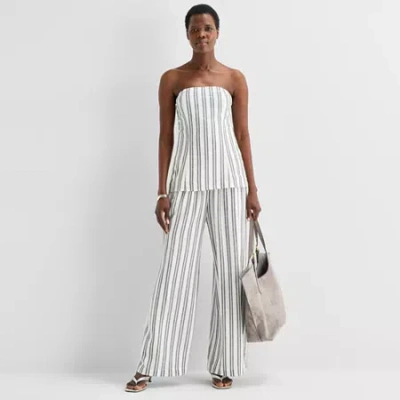 Worthington Womens Wide Leg High Rise Pull-on Pant In White