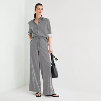 Worthington Womens Wide Leg High Rise Trouser In Gray