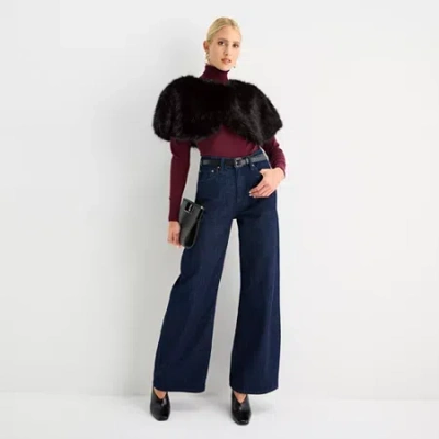 Worthington Wrap Faux Fur Scarf In Black