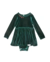 Worthy Threads Embroidered Velvet Holiday Long Sleeve Bubble Romper In Emerald Green
