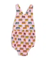 Worthy Threads Girls' Cross Back Bubble Romper In Cassettes & Stars - Baby In Light Pink