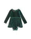 Worthy Threads Girls' Holiday Bubble Romper In Emerald Stretch Velvet - Baby In Dark Green