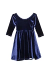 Worthy Threads Babies'  Girls Stretch Velvet Twirly Dress In Navy