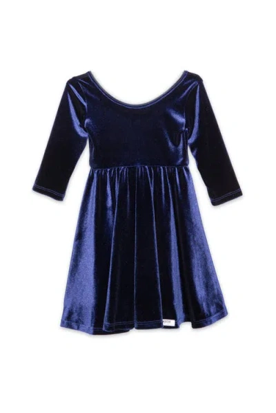 Worthy Threads Girls Stretch Velvet Twirly Dress In Navy