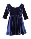 Worthy Threads Girls' Twirly Dress In Navy Stretch Velvet - Little Kid, Big Kid
